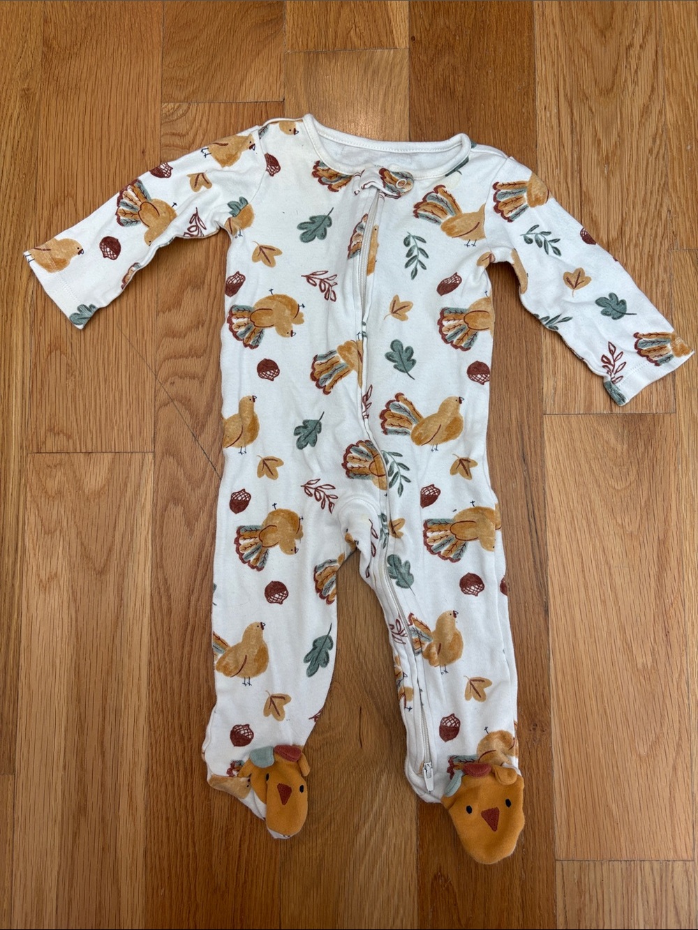 Carters Kids White Turkey Print One-Piece Footed Pajamas